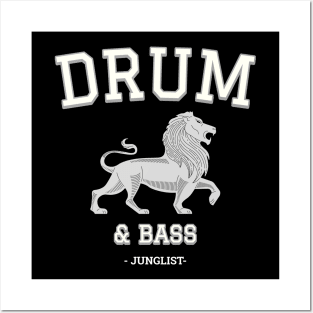 DRUM & BASS  - College Font Lion (white) Posters and Art